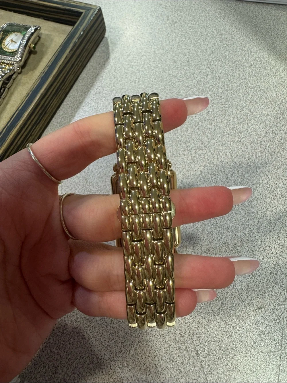 Rarities by Carol Brodie Goldtone Stainless Steel Evil Eye bracelet watch